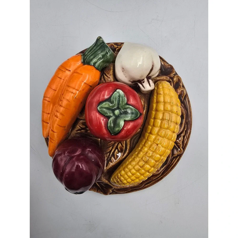 Vintage Vegetable Basket Cookie Jar Brown Ceramic Farmhouse Large Multicolor Exc